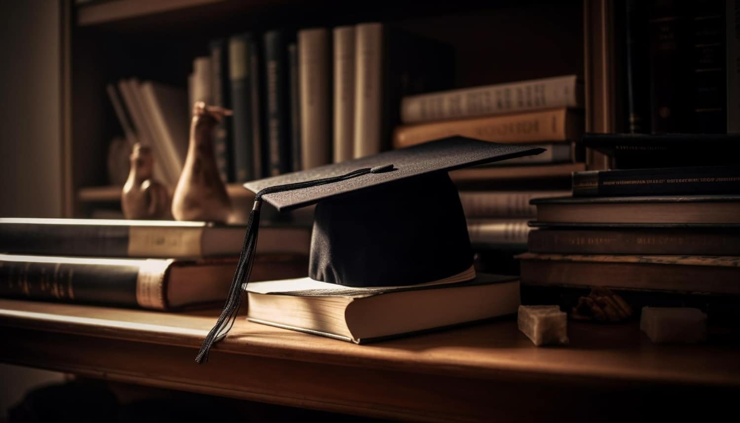 stacks old textbooks wooden shelves generated by ai - ePlanet